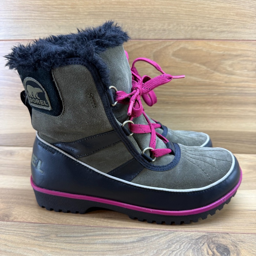 Sorel Tivoli II Snow Boot Womens 8.5 Olive Pink Waterproof Faux Fur Gorpcore Ski